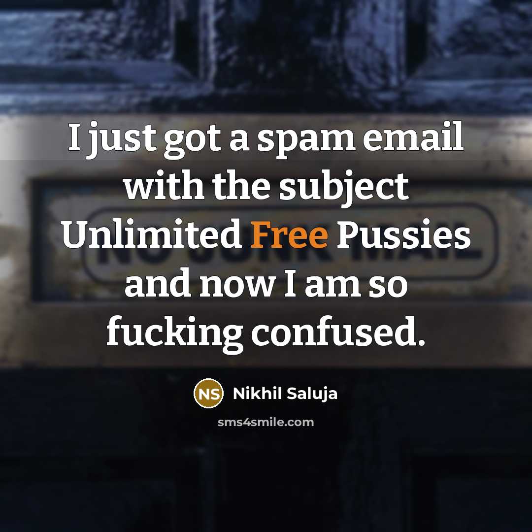 “I just got a spam email with the subject Unlimited Free Pussies and now I am so fucking confused.” quote by Nikhil Saluja