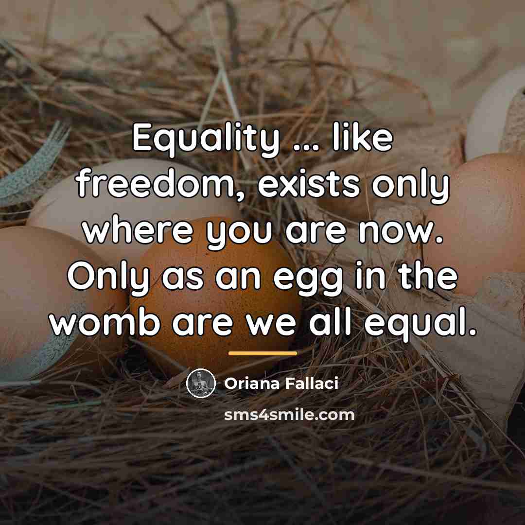 “Equality ... like freedom, exists only where you are now.…” quote by Oriana Fallaci
