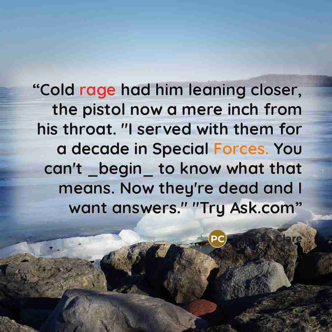 “Cold rage had him leaning closer, the pistol now a mere inch from his throat. "I served with them for a decade in Special Forces. You can't _begin_ to know what that means. Now they're dead and I want answers." "Try Ask.com” quote by Pamela Clare
