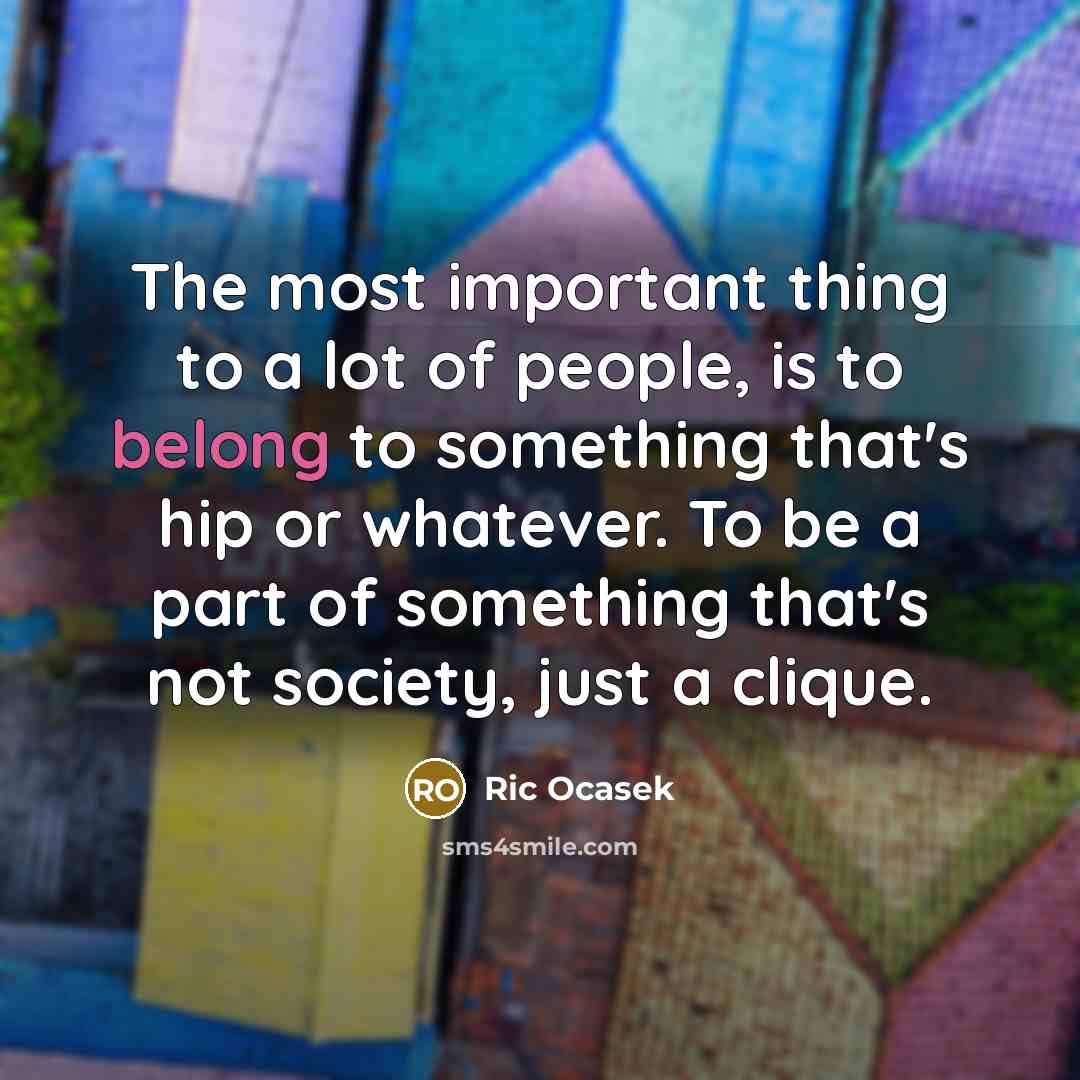 “The most important thing to a lot of people, is to belong to something that's hip or whatever. To be a part of something that's not society, just a clique.” quote by Ric Ocasek