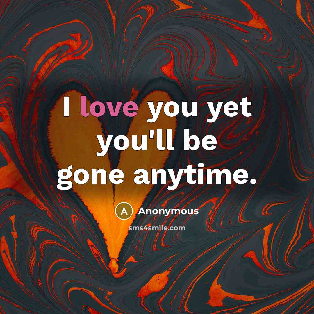 “I love you yet you'll be gone anytime.” quote by Anonymous