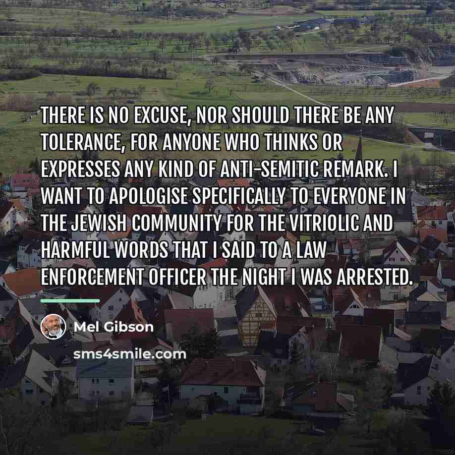 “There is no excuse, nor should there be any tolerance,…” quote by Mel Gibson