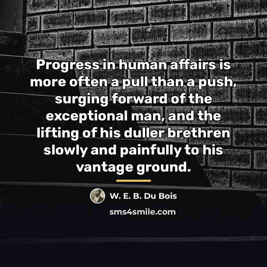 “Progress in human affairs is more often a pull than…” quote by W. E. B. Du Bois