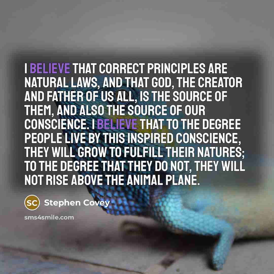 “I believe that correct principles are natural laws, and that…” quote by Stephen Covey