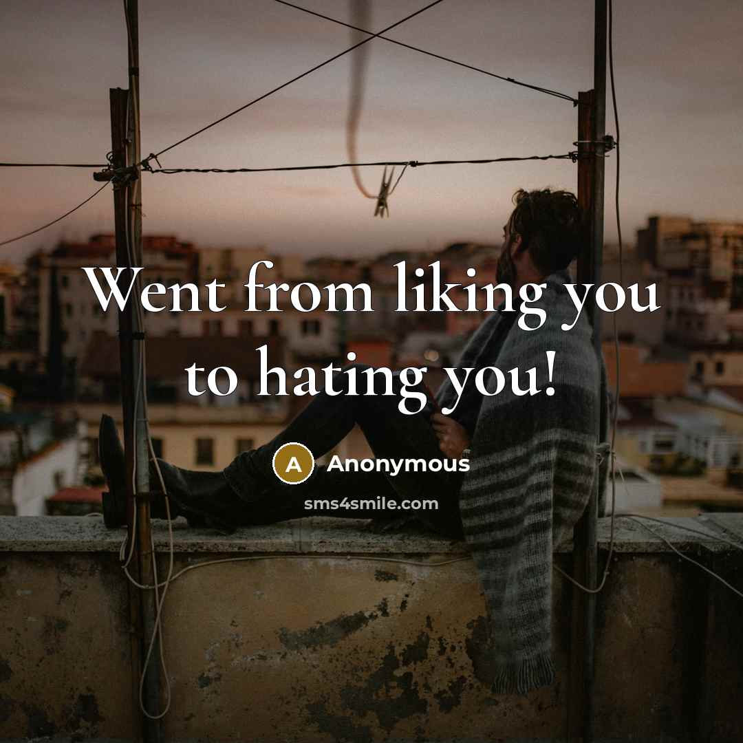 “Went from liking you to hating you!…” quote by Anonymous