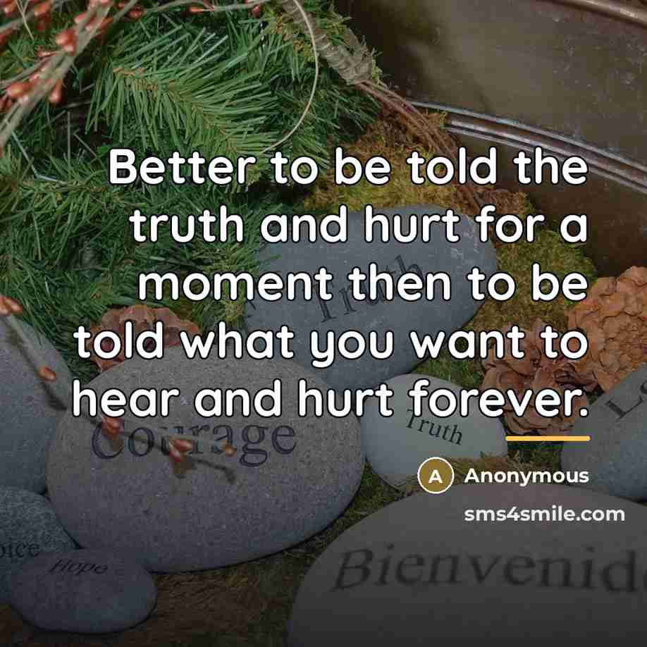“Better to be told the truth and hurt for a…” quote by Anonymous
