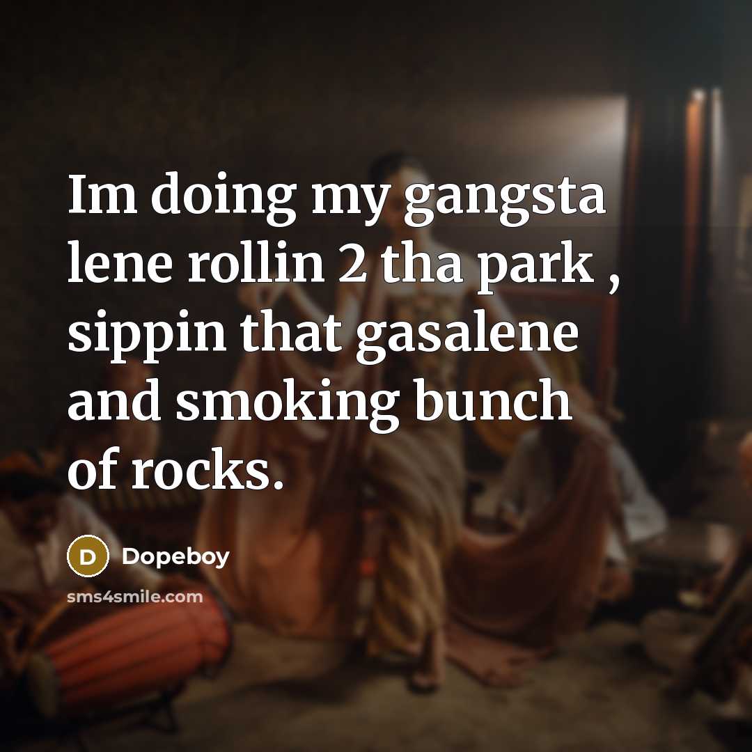 “Im doing my gangsta lene rollin 2 tha park ,…” quote by Dopeboy