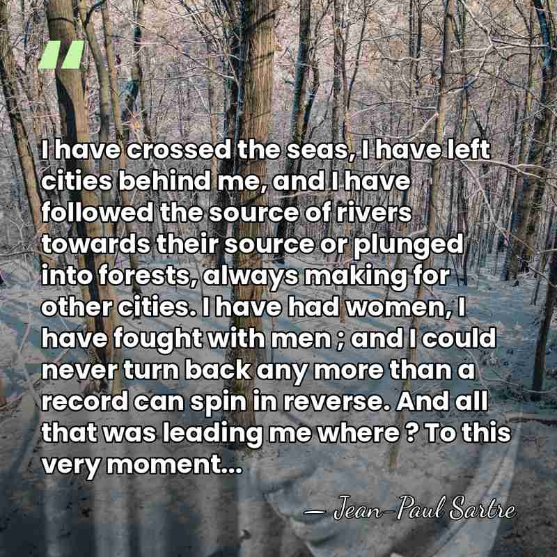 I have crossed the seas, I have left cities behind me, and&hellip; - Jean-Paul Sartre