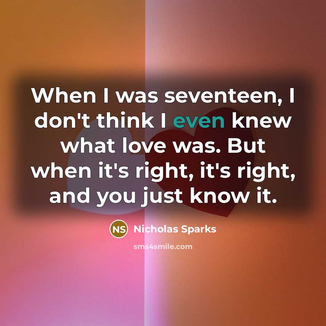 “When I was seventeen, I don't think I even knew…” quote by Nicholas Sparks