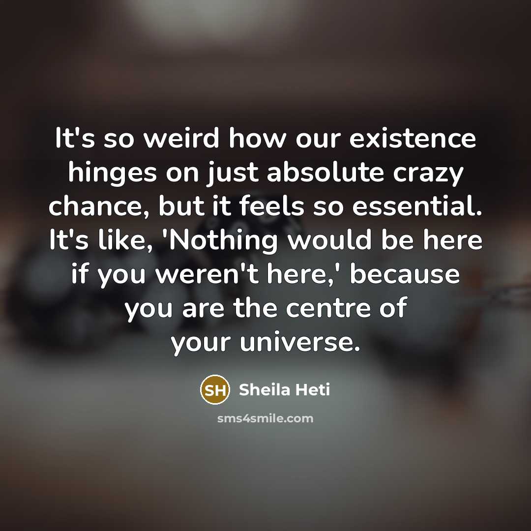 “It's so weird how our existence hinges on just absolute…” quote by Sheila Heti
