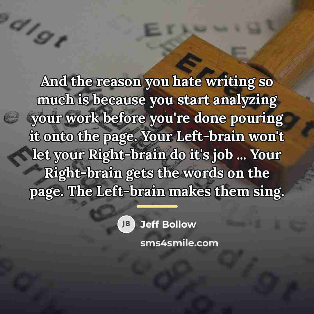 “And the reason you hate writing so much is because…” quote by Jeff Bollow