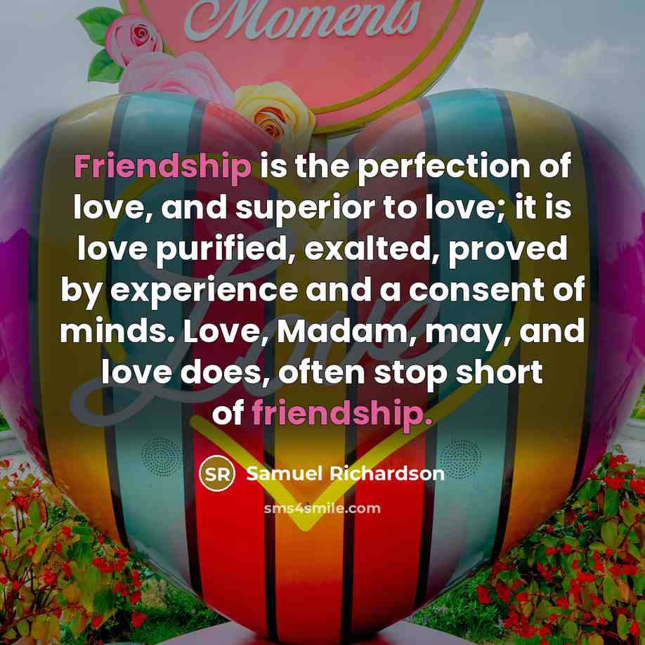 “Friendship is the perfection of love, and superior to love;…” quote by Samuel Richardson