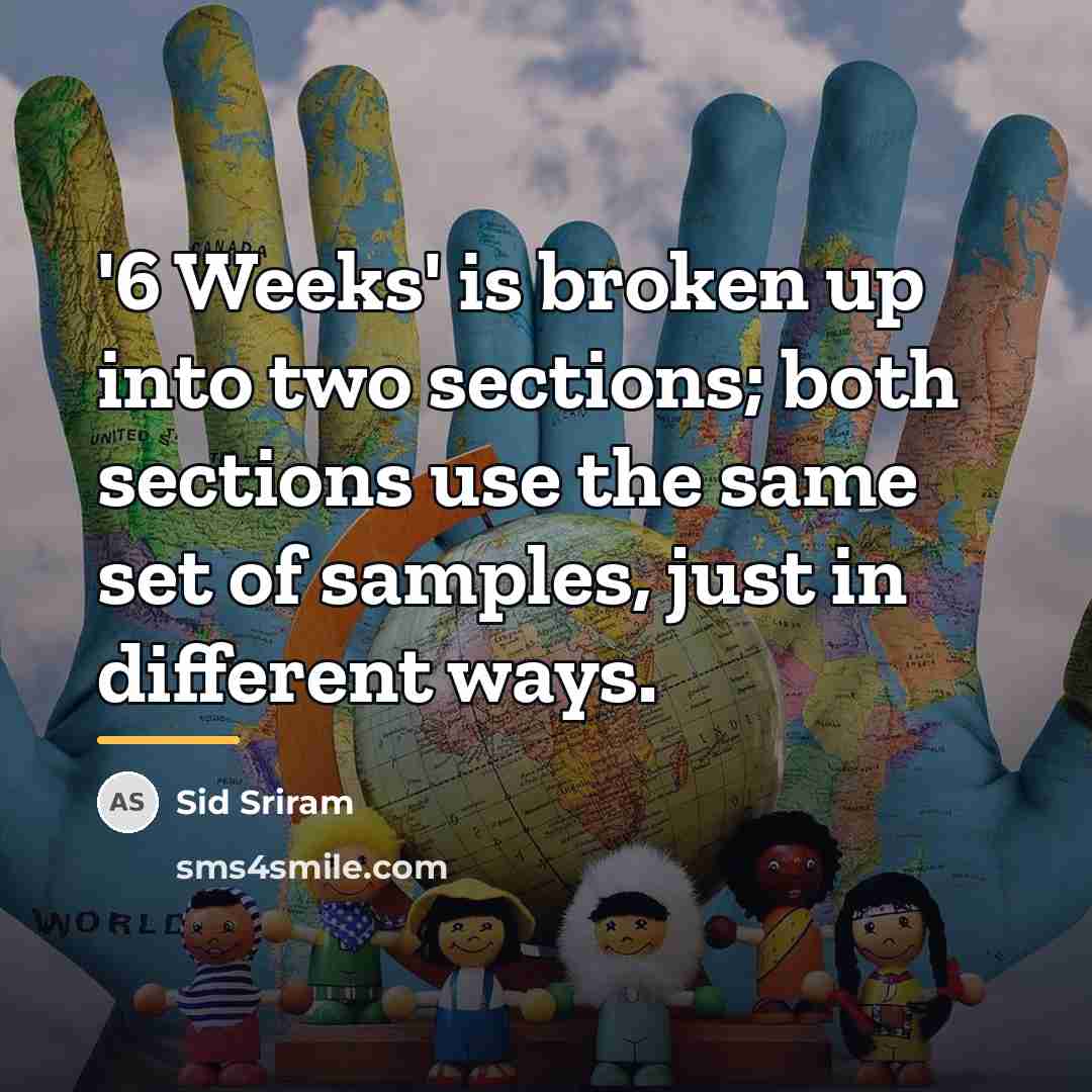 “'6 Weeks' is broken up into two sections; both sections…” quote by Sid Sriram