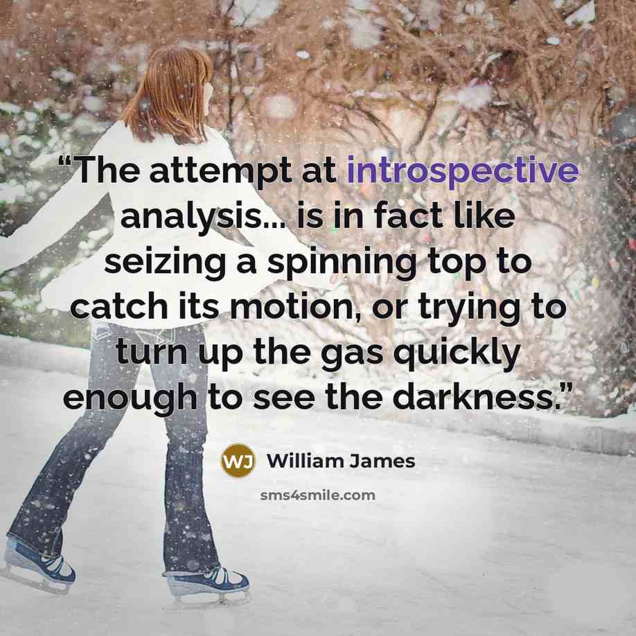 “The attempt at introspective analysis... is in fact like seizing a spinning top to catch its motion, or trying to turn up the gas quickly enough to see the darkness.” quote by William James