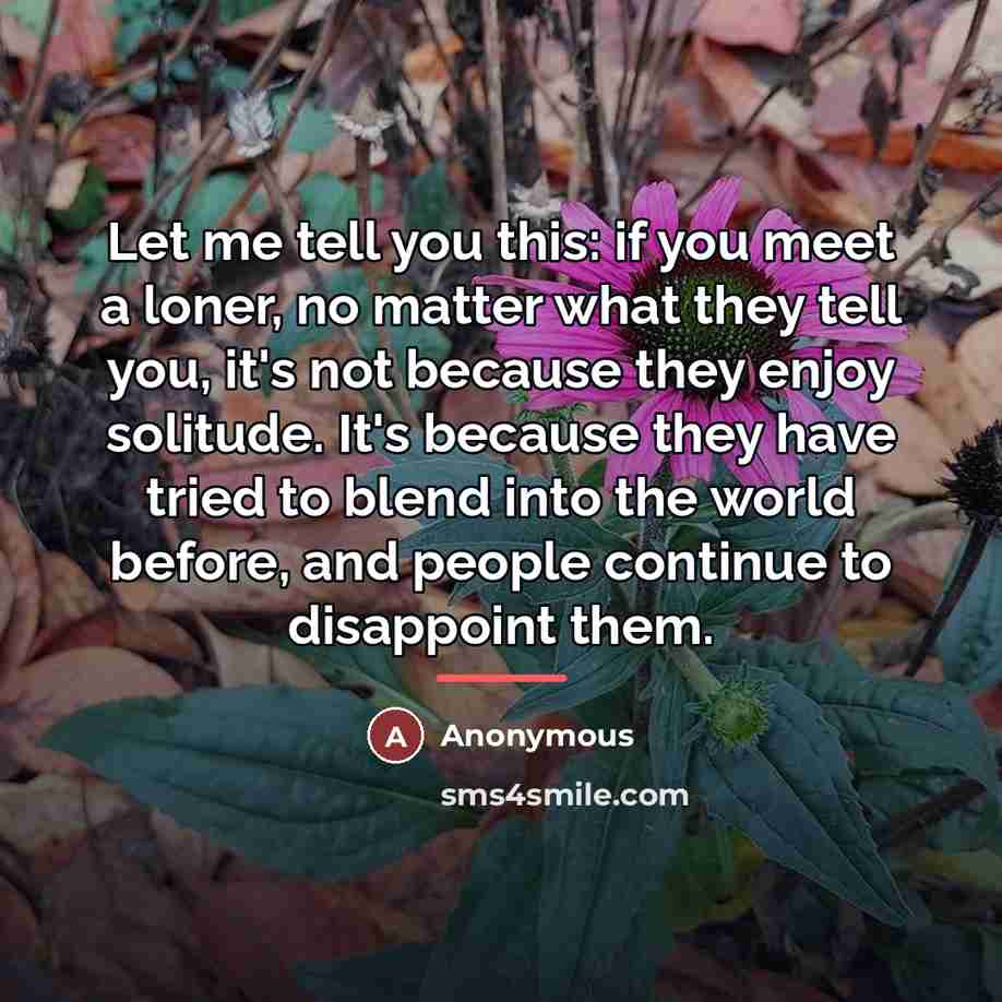 “Let me tell you this: if you meet a loner,…” quote by Anonymous