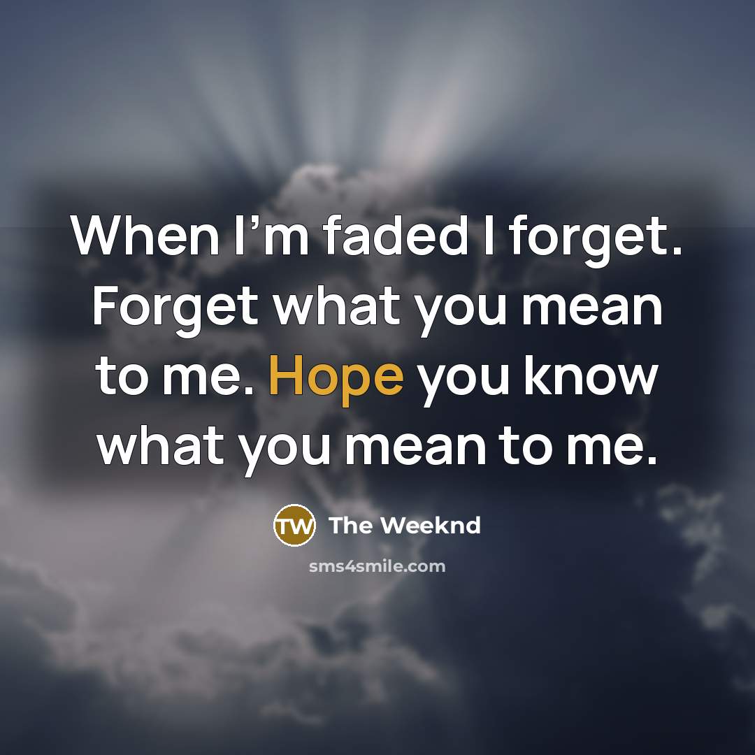“When I'm faded I forget. Forget what you mean to me. Hope you know what you mean to me.” quote by The Weeknd