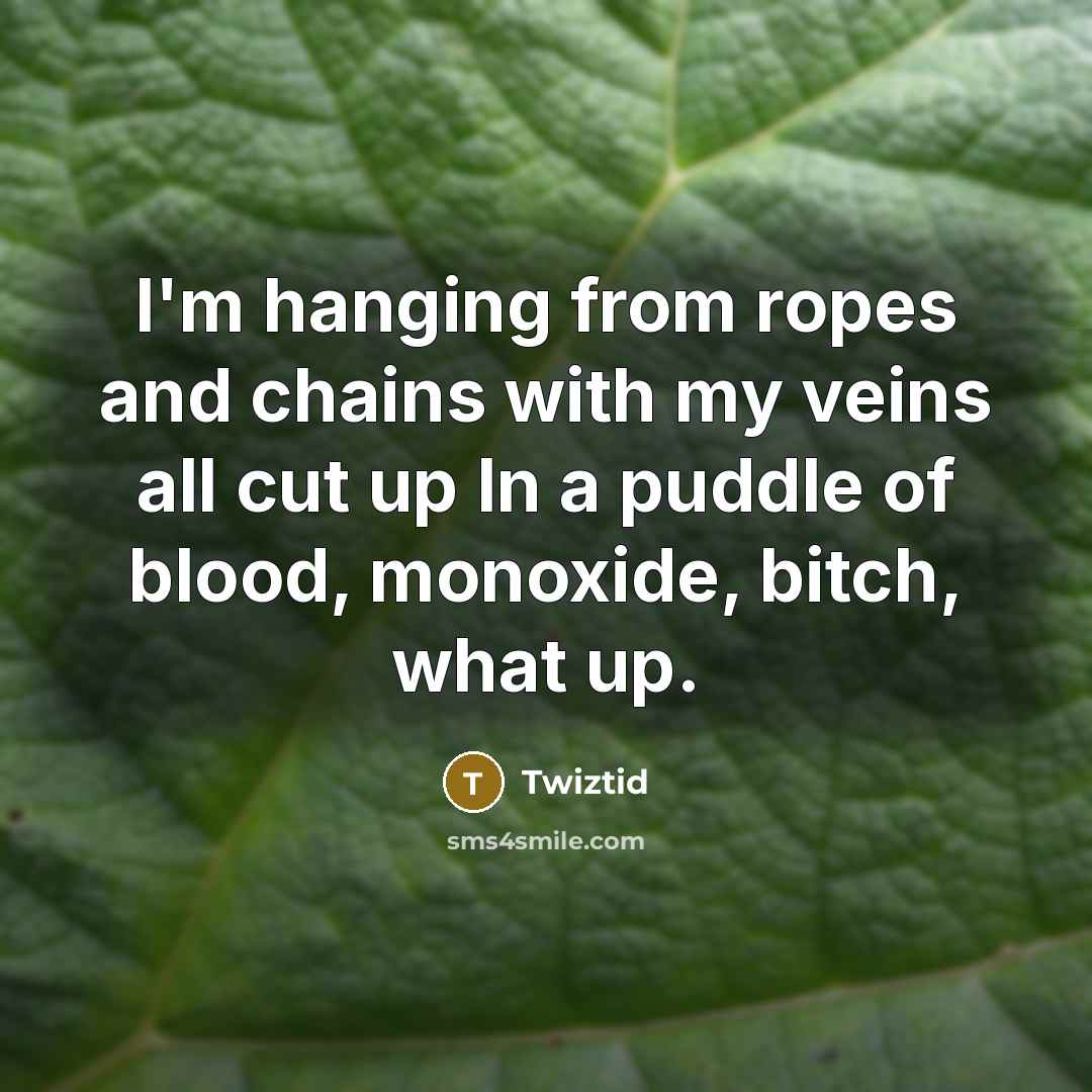 “I'm hanging from ropes and chains with my veins all…” quote by Twiztid