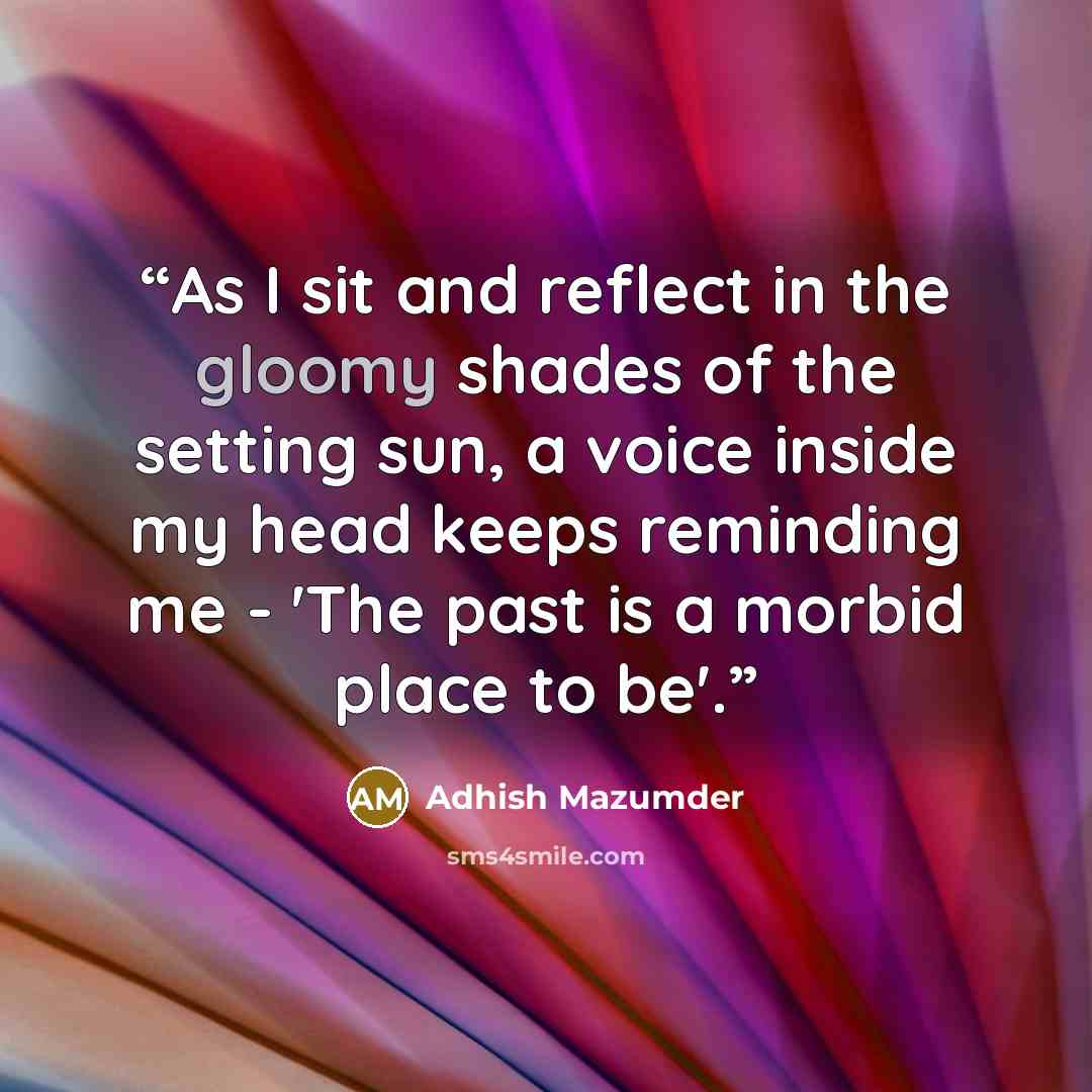 “As I sit and reflect in the gloomy shades of the setting sun, a voice inside my head keeps reminding me - 'The past is a morbid place to be'.” quote by Adhish Mazumder