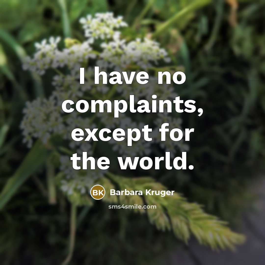 “I have no complaints, except for the world.…” quote by Barbara Kruger
