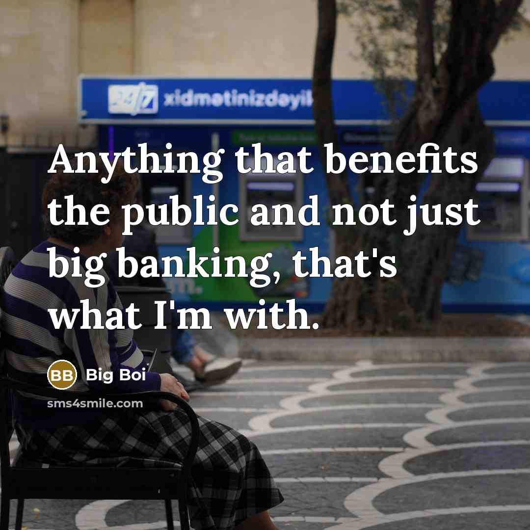 “Anything that benefits the public and not just big banking,…” quote by Big Boi