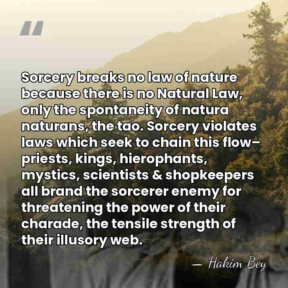 Sorcery breaks no law of nature because there is no Natural Law,&hellip; - Hakim Bey