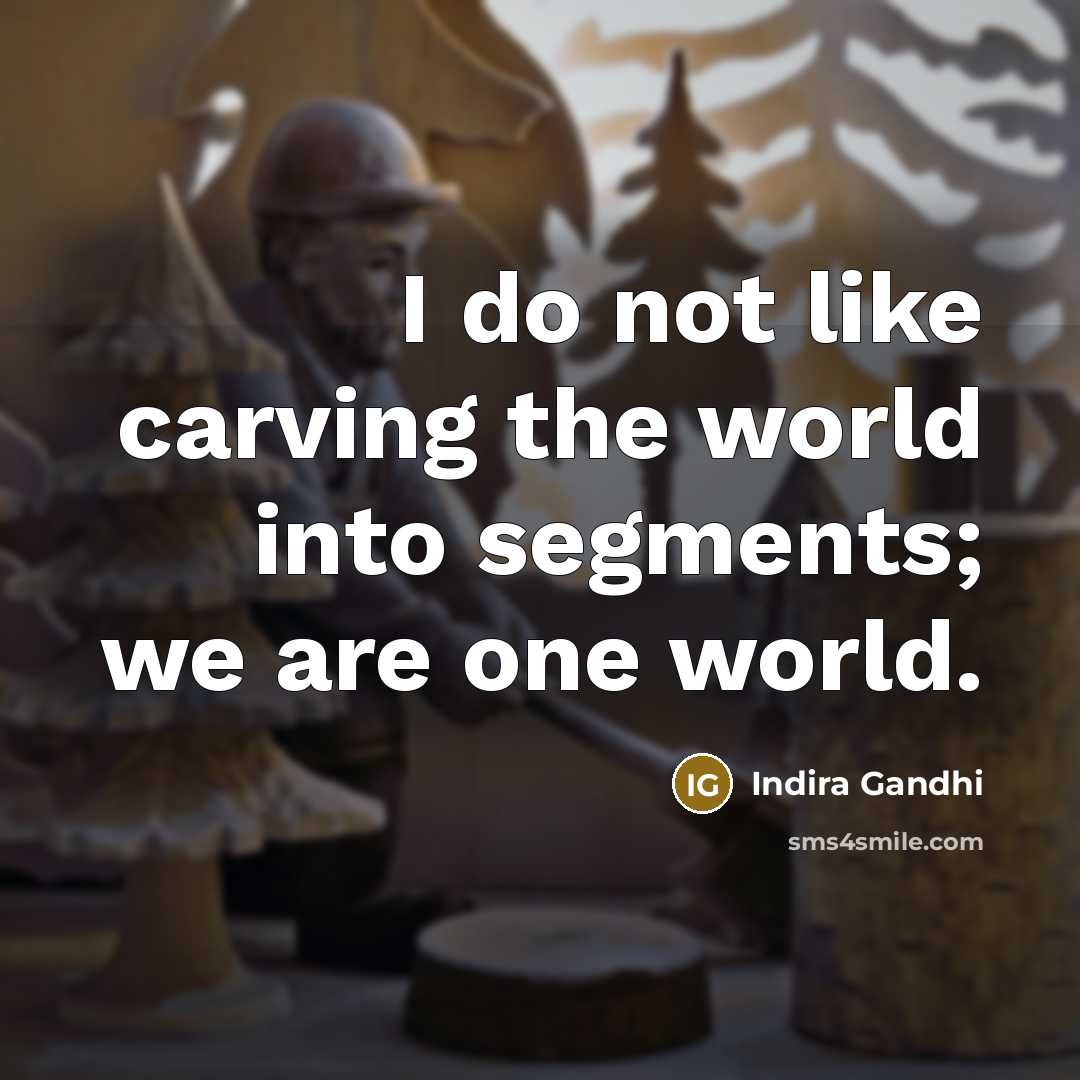 “I do not like carving the world into segments; we…” quote by Indira Gandhi