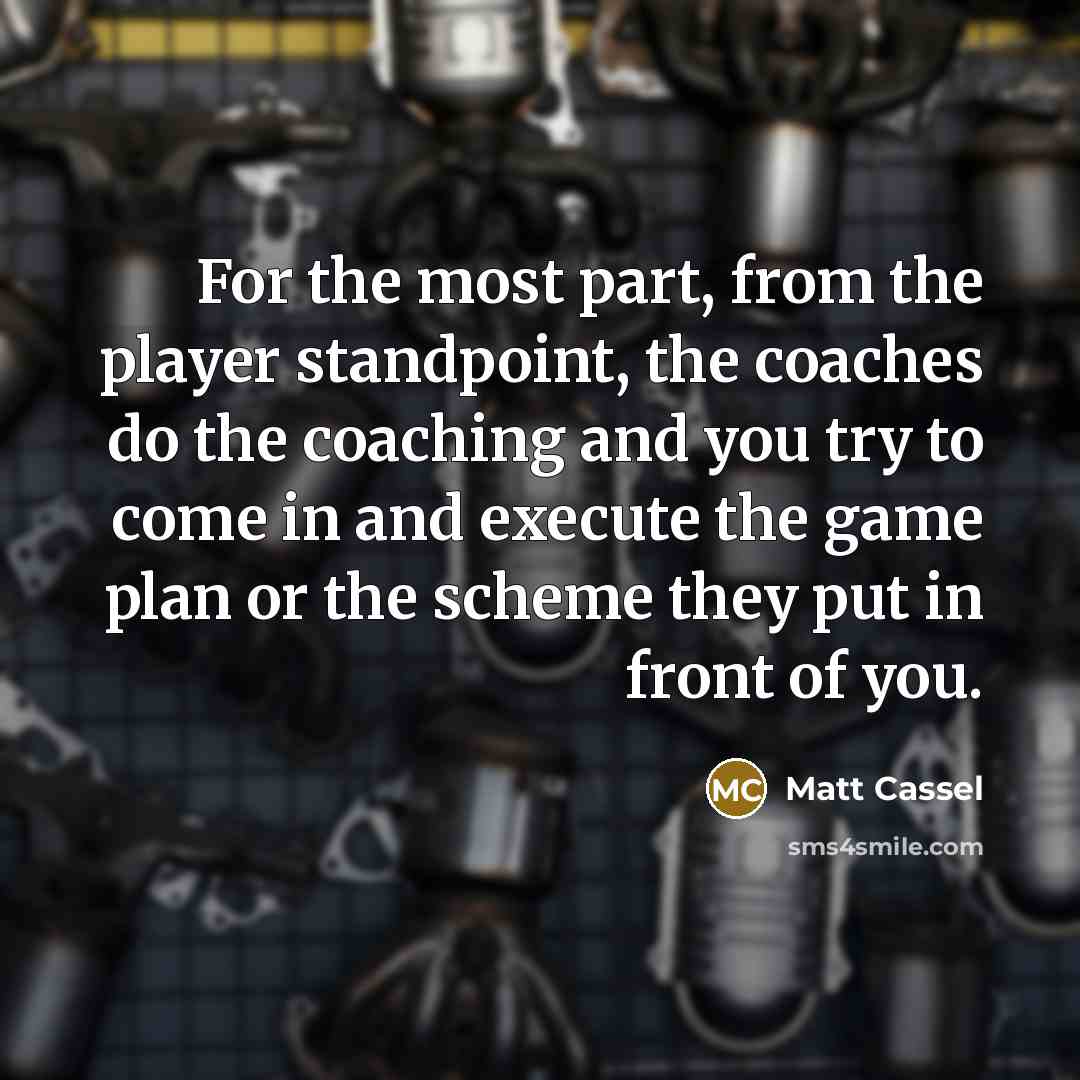 “For the most part, from the player standpoint, the coaches do the coaching and you try to come in and execute the game plan or the scheme they put in front of you.” quote by Matt Cassel