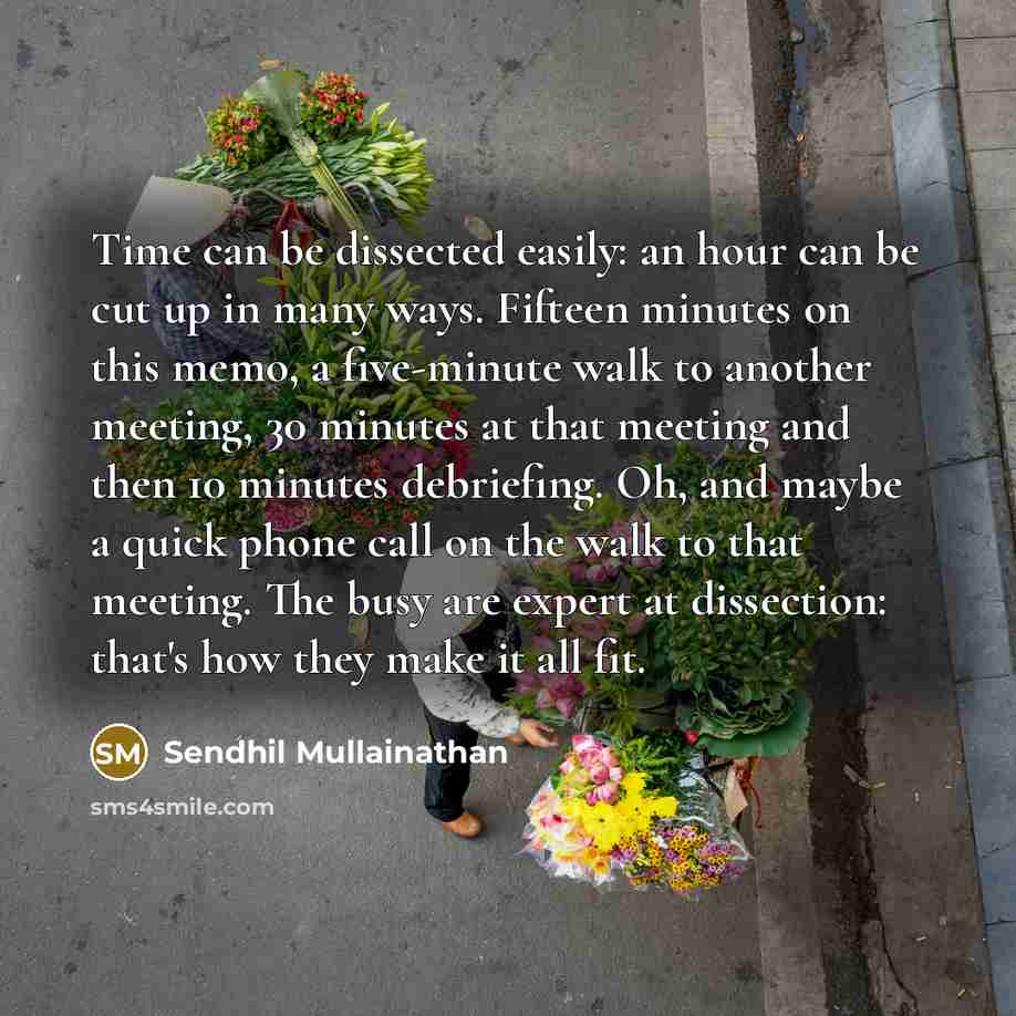 “Time can be dissected easily: an hour can be cut…” quote by Sendhil Mullainathan