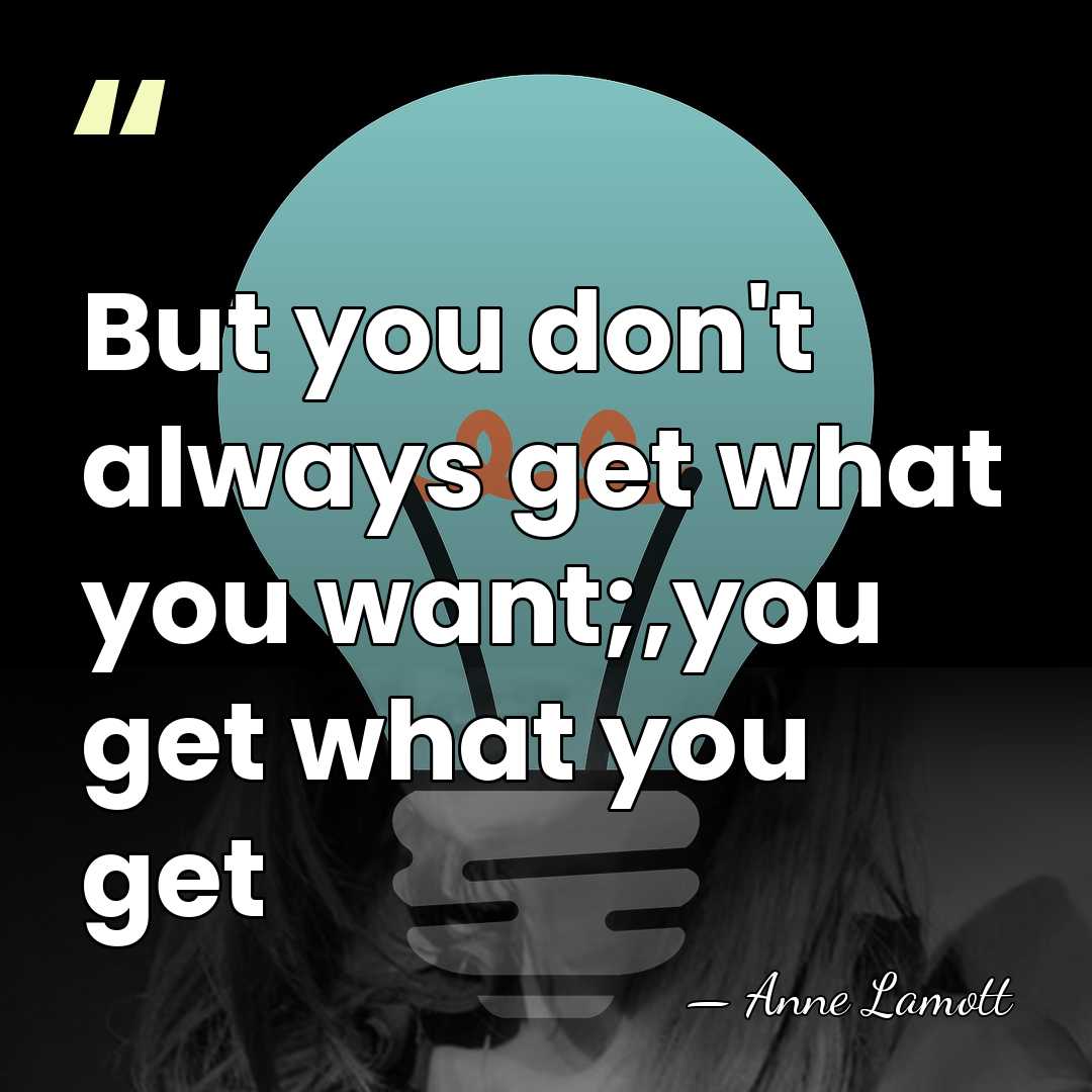 But you don't always get what you want;,you get what you get - Anne Lamott