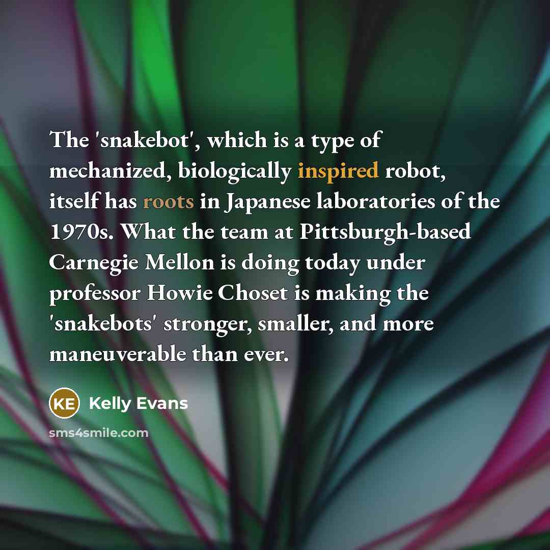 “The 'snakebot', which is a type of mechanized, biologically inspired…” quote by Kelly Evans
