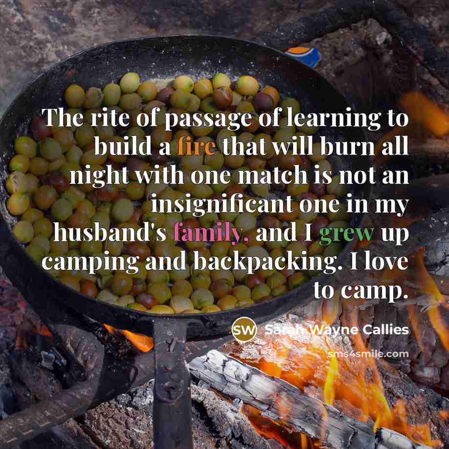 “The rite of passage of learning to build a fire…” quote by Sarah Wayne Callies