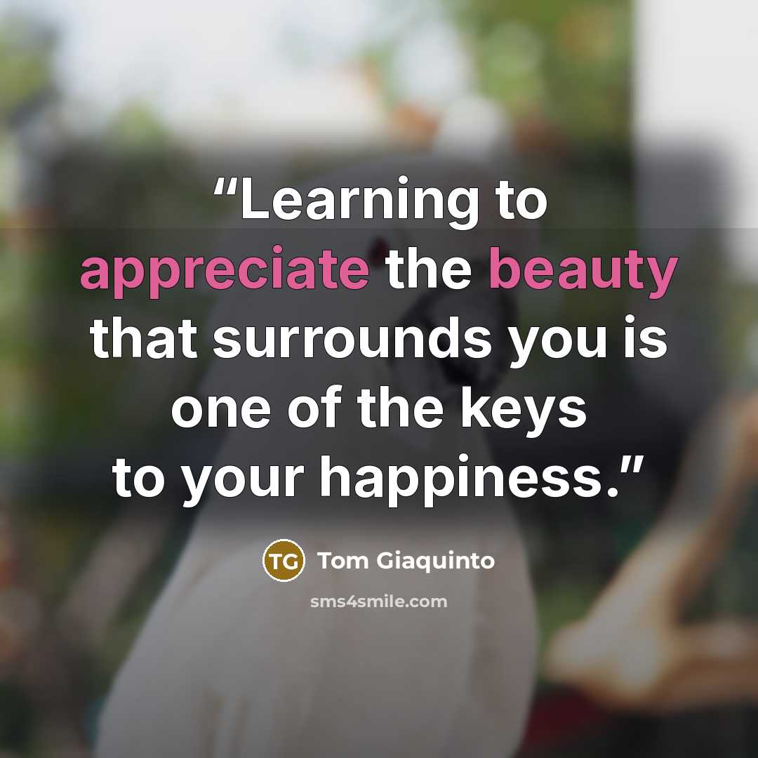 “Learning to appreciate the beauty that surrounds you is one of the keys to your happiness.” quote by Tom Giaquinto