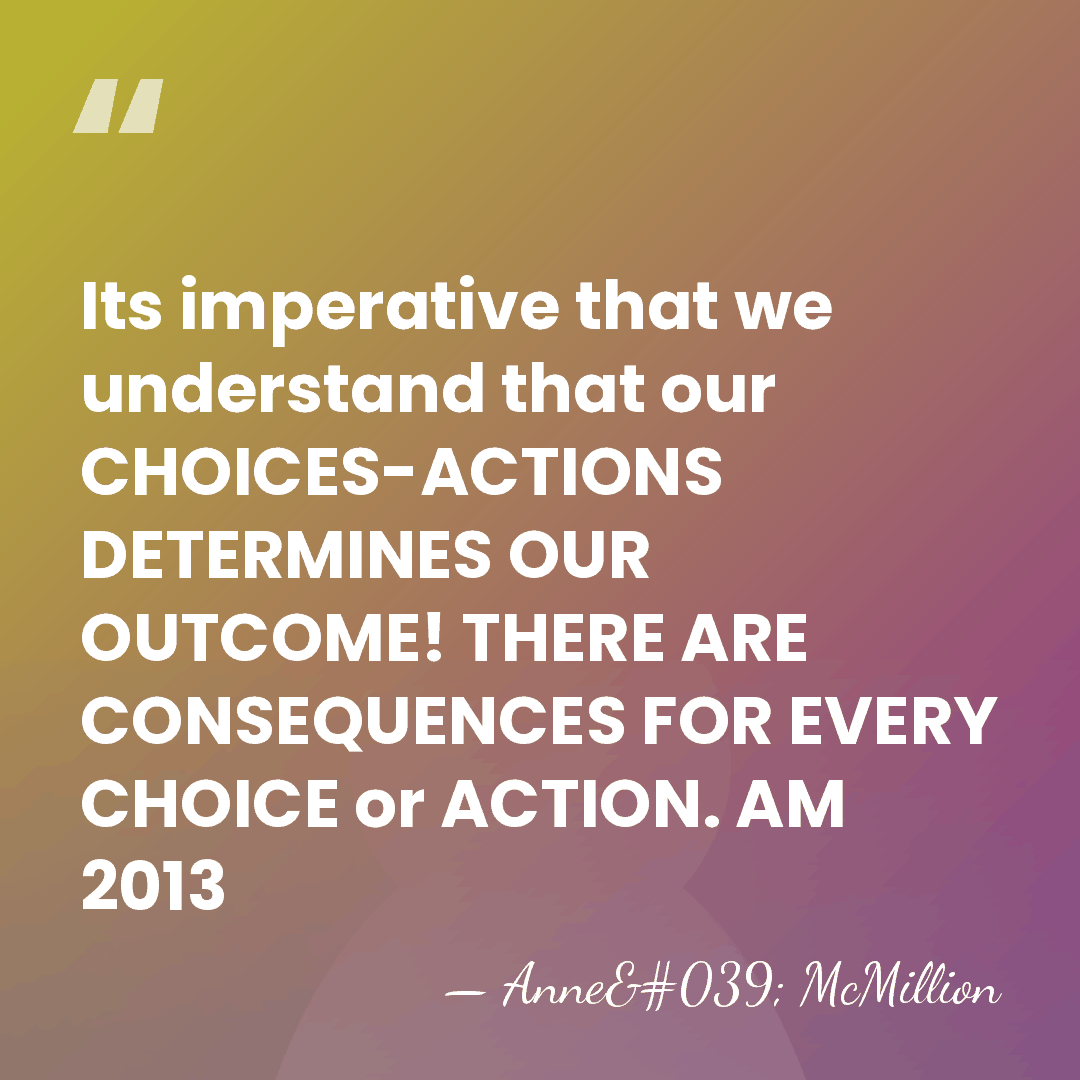 Its imperative that we understand that our CHOICES-ACTIONS DETERMINES OUR OUTCOME! THERE&hellip; - Anne' McMillion