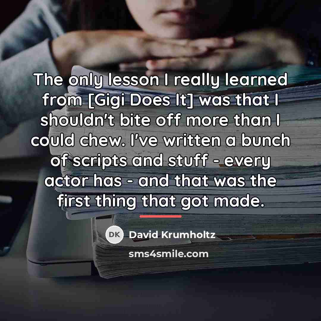 “The only lesson I really learned from [Gigi Does It]…” quote by David Krumholtz