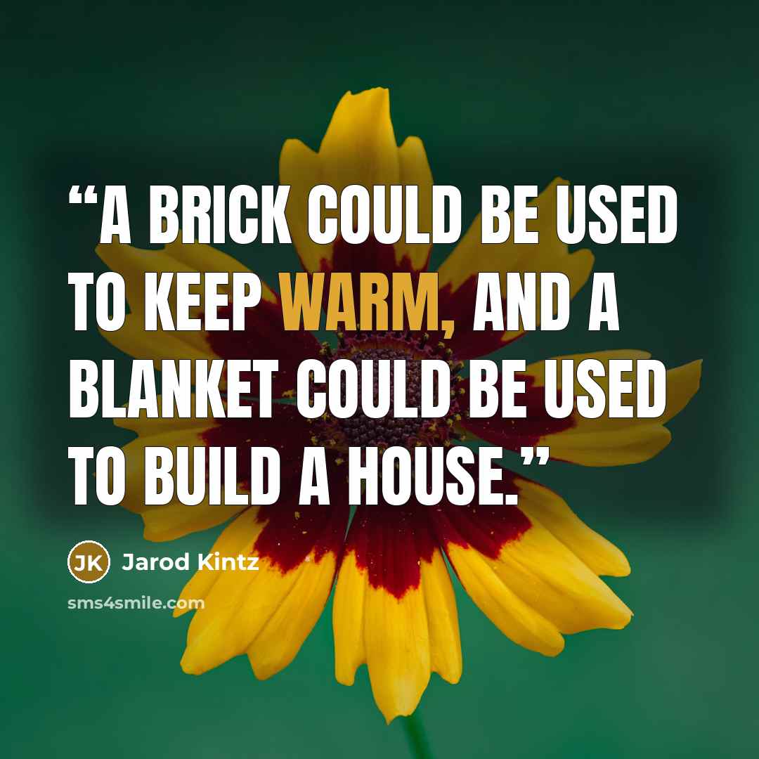 “A brick could be used to keep warm, and a blanket could be used to build a house.” quote by Jarod Kintz