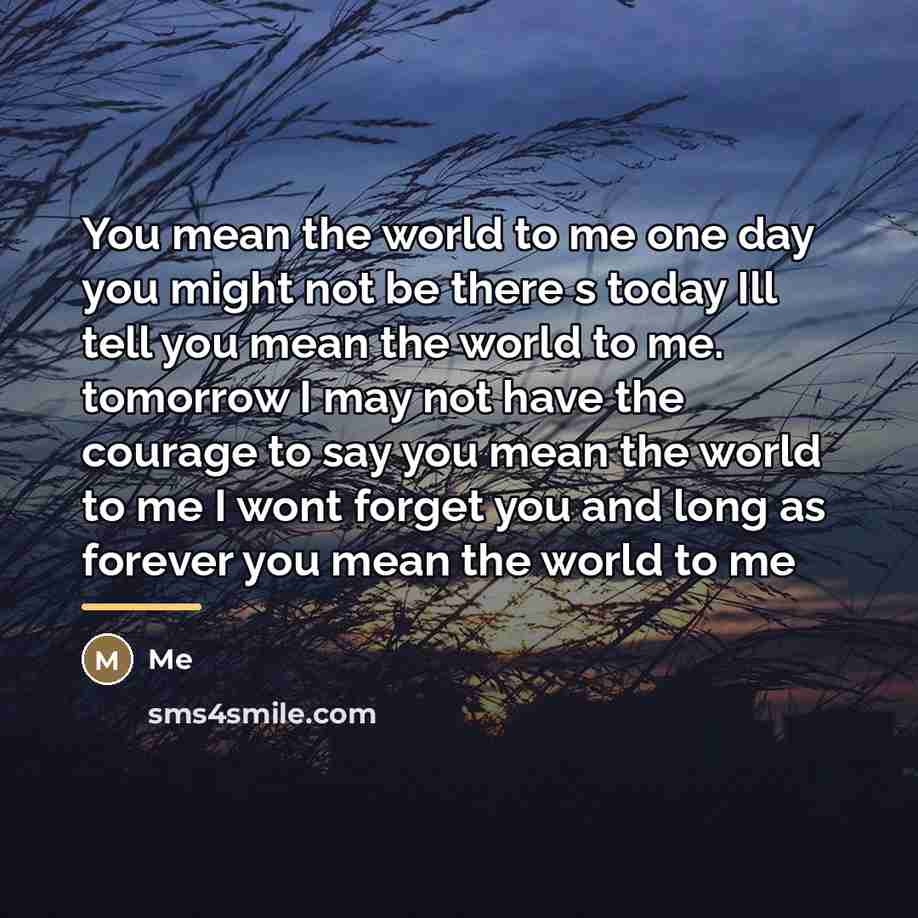 “You mean the world to me one day you might…” quote by Me
