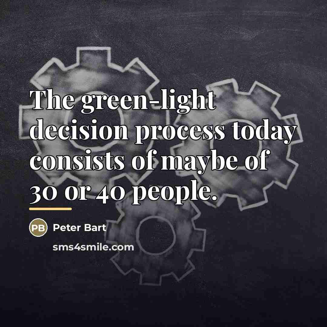 “The green-light decision process today consists of maybe of 30…” quote by Peter Bart