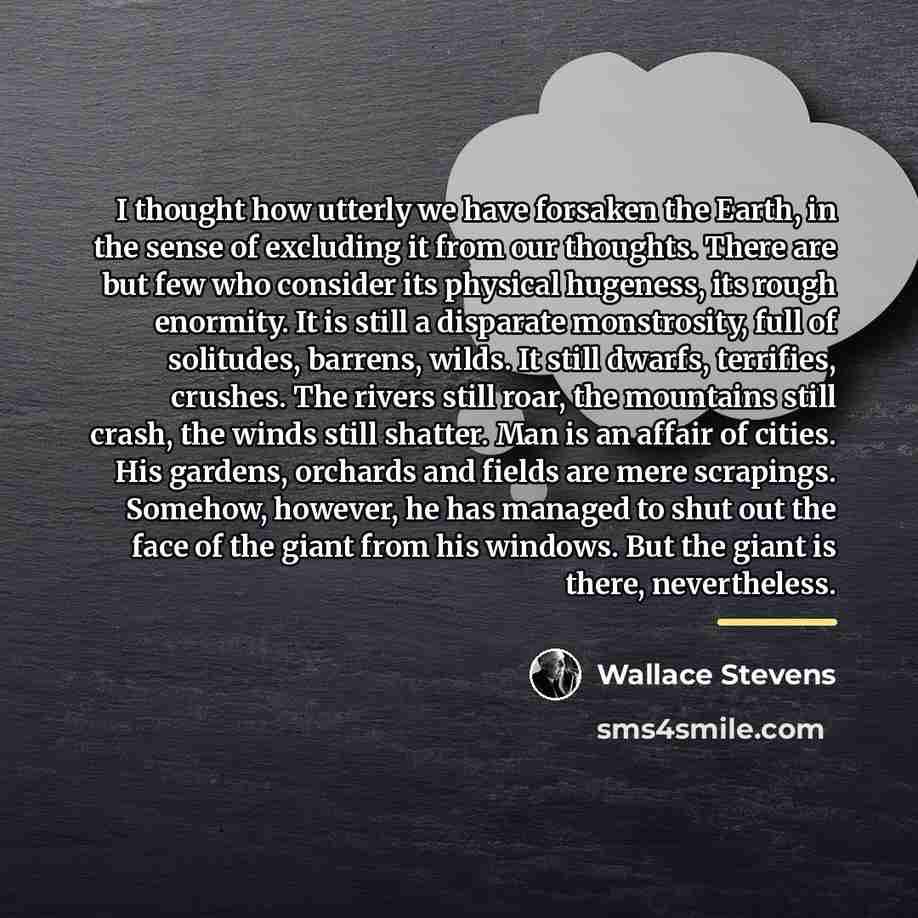 “I thought how utterly we have forsaken the Earth, in…” quote by Wallace Stevens