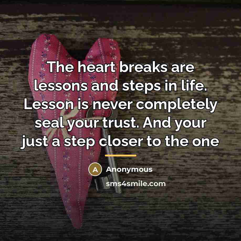“The heart breaks are lessons and steps in life. Lesson…” quote by Anonymous