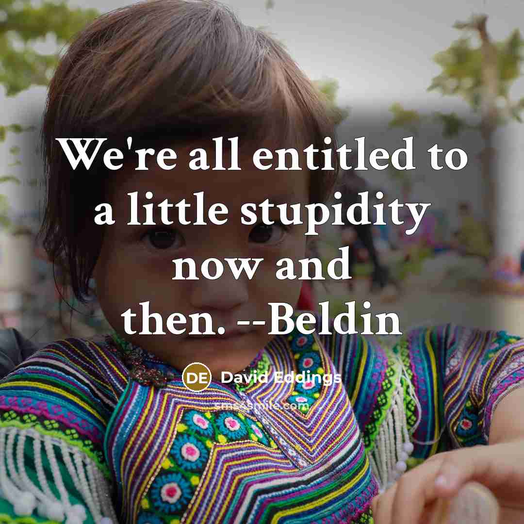 “We're all entitled to a little stupidity now and then. --Beldin” quote by David Eddings