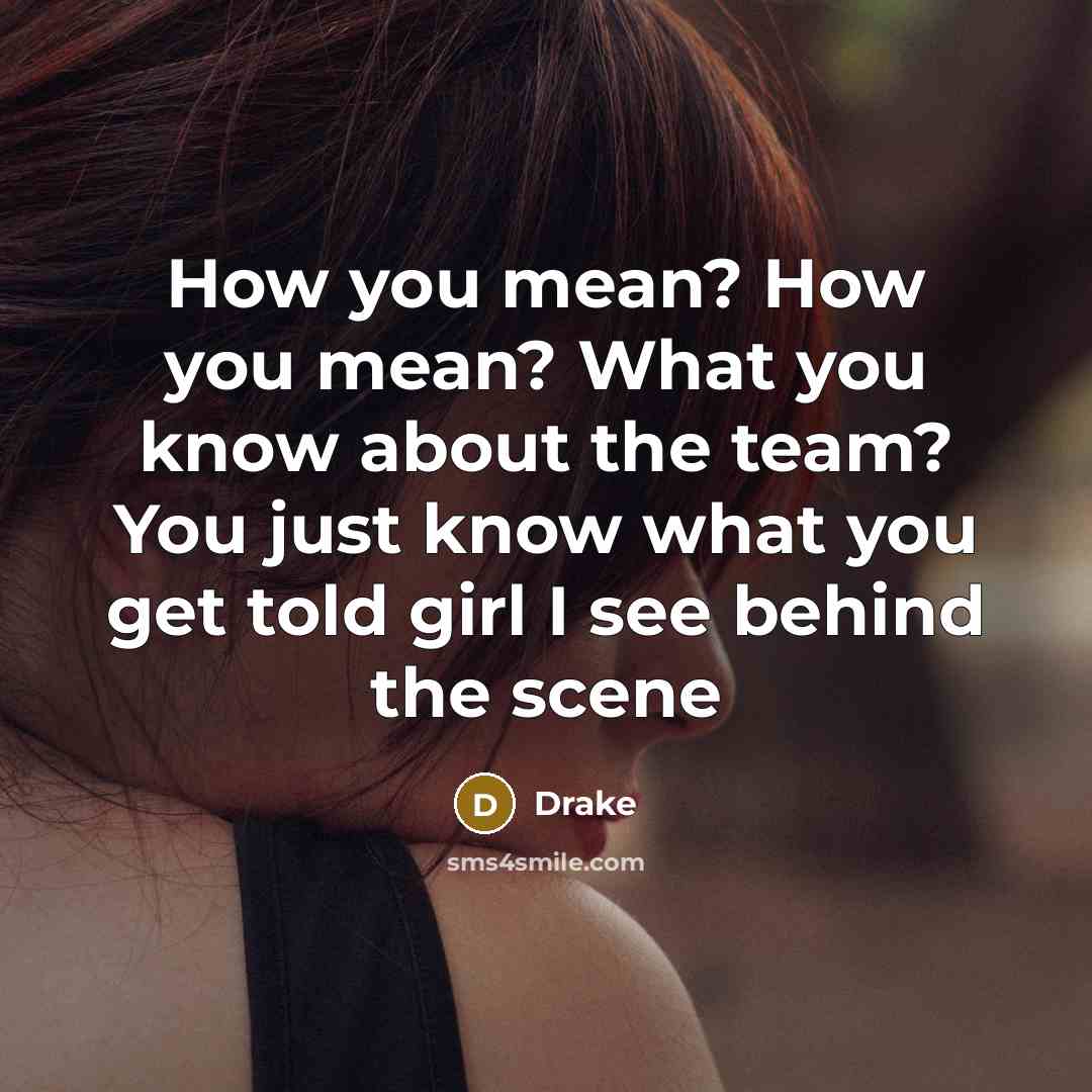 “How you mean? How you mean? What you know about…” quote by Drake