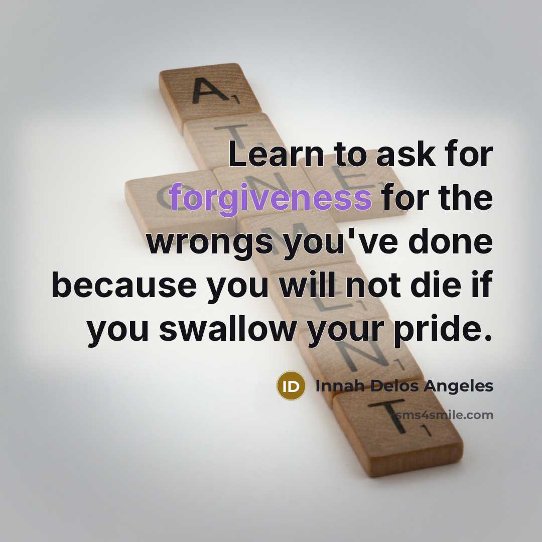 “Learn to ask for forgiveness for the wrongs you've done…” quote by Innah Delos Angeles