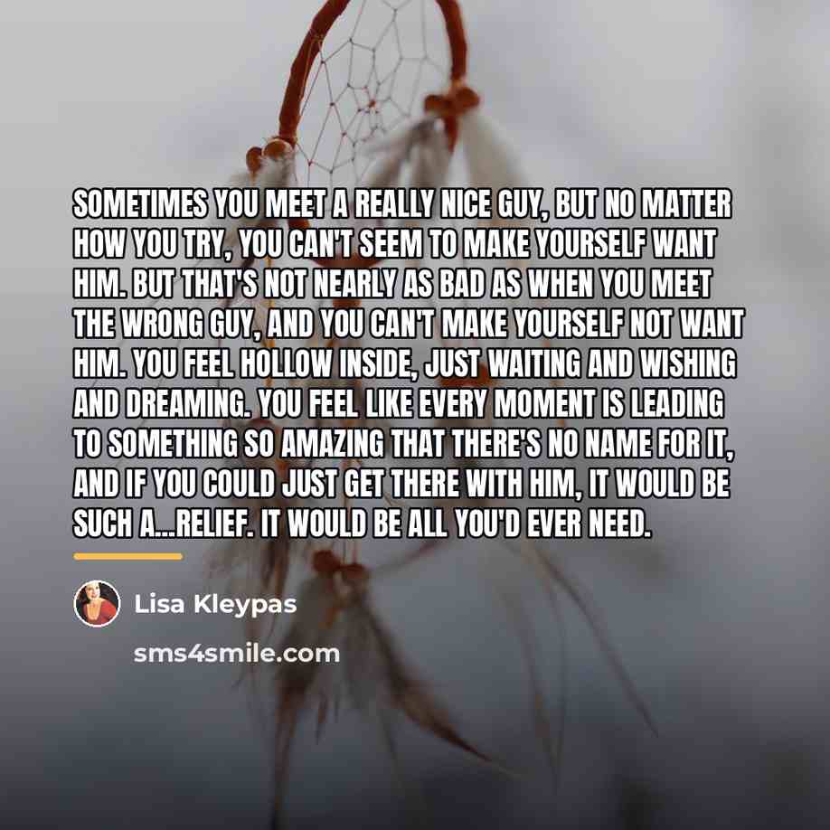 “Sometimes you meet a really nice guy, but no matter…” quote by Lisa Kleypas