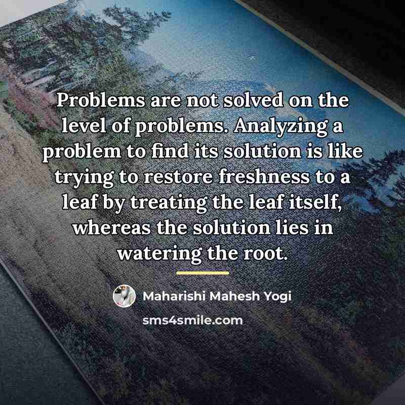 “Problems are not solved on the level of problems. Analyzing…” quote by Maharishi Mahesh Yogi