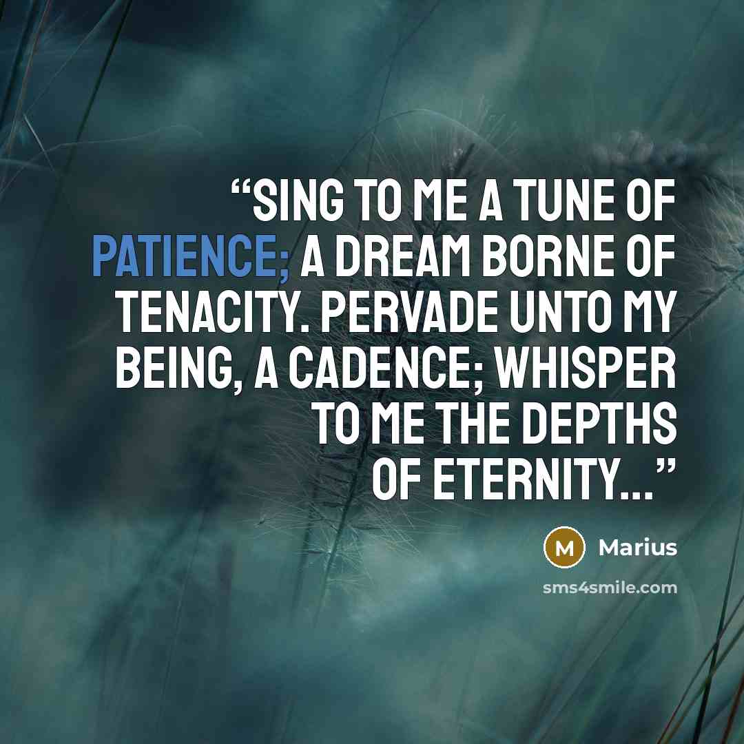 “Sing to me a tune of patience; A dream borne of tenacity. Pervade unto my being, a cadence; Whisper to me the depths of eternity...” quote by Marius