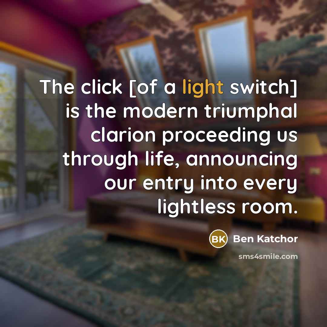 “The click [of a light switch] is the modern triumphal…” quote by Ben Katchor