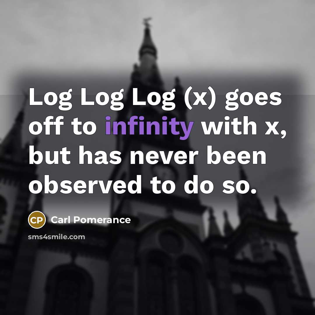 “Log Log Log (x) goes off to infinity with x, but has never been observed to do so.” quote by Carl Pomerance