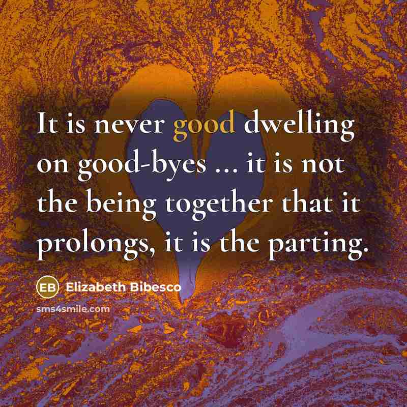 “It is never good dwelling on good-byes ... it is…” quote by Elizabeth Bibesco