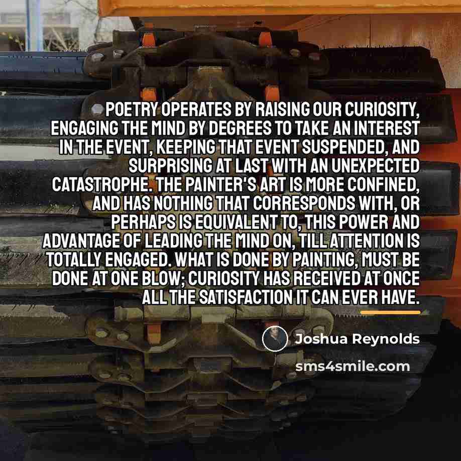 “Poetry operates by raising our curiosity, engaging the mind by…” quote by Joshua Reynolds