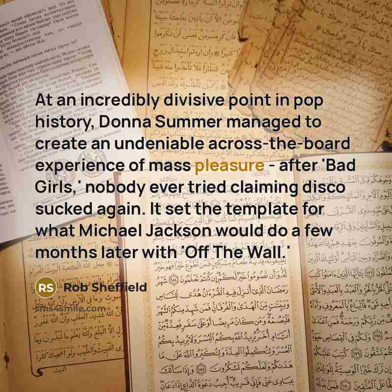 “At an incredibly divisive point in pop history, Donna Summer…” quote by Rob Sheffield